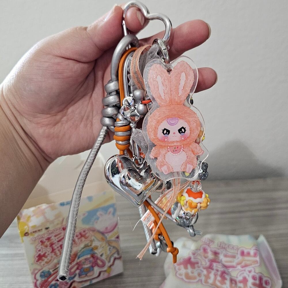 Baby Three Love Chain Time Key Chain Charms Accessories Orange Silver CONFIRMED